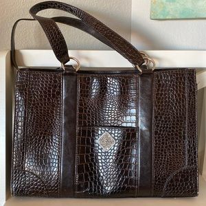 Coldwater Creek Brown Alligator Tote Bag Purse Computer Carry-On